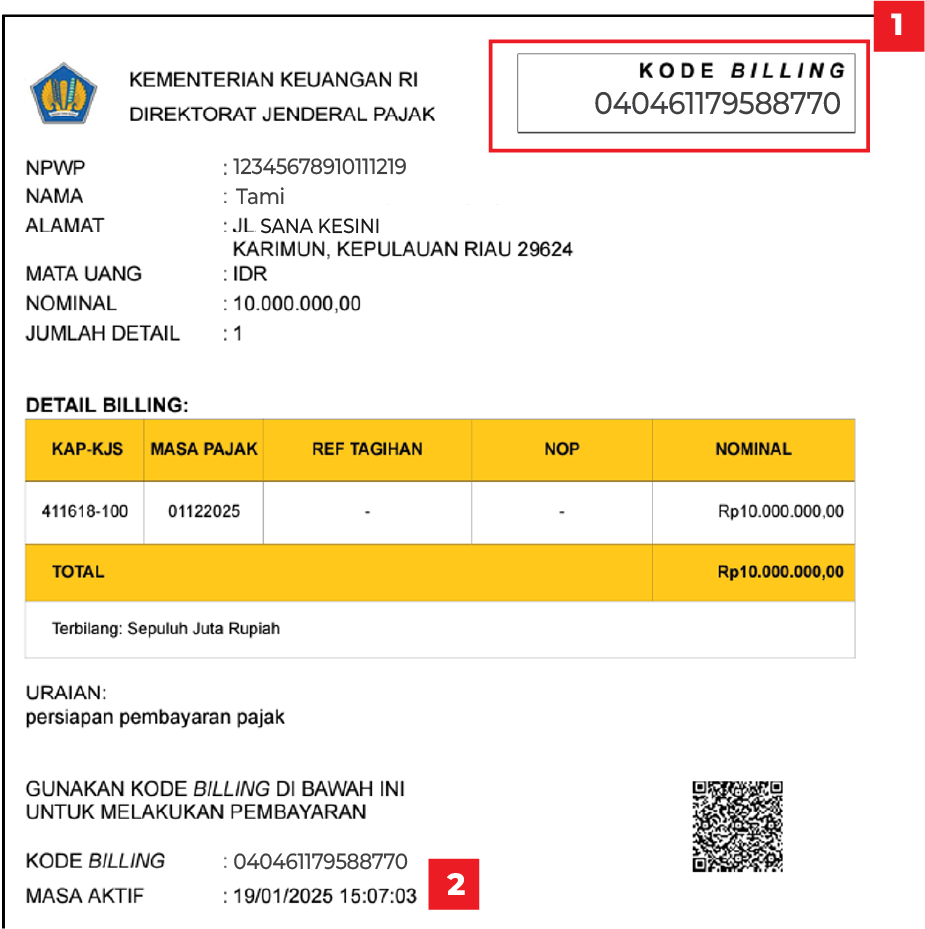 Contoh Tampilan Kode Billing