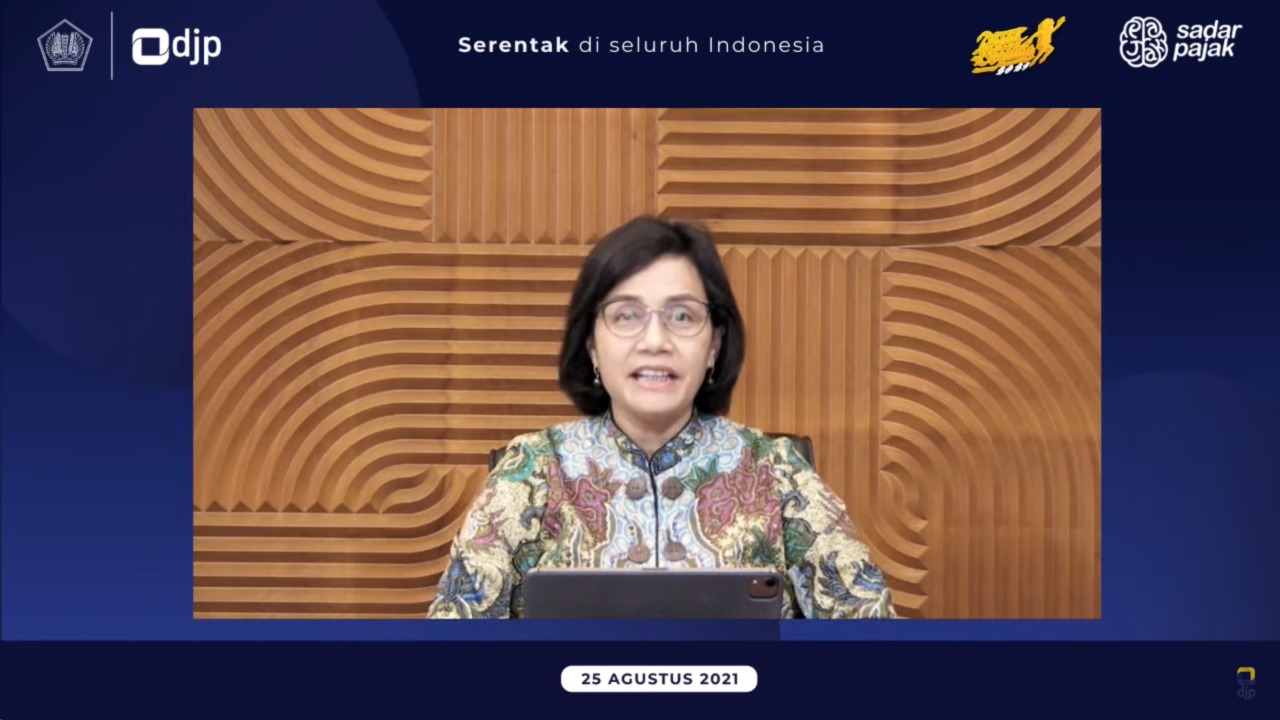 Menteri Keuangan Sri Mulyani menyampaikan sambutan dan membuka rangkaian kegiatan Pajak Bertutur 2021