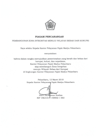 Piagam pencanangan zona integritas KPP Madya Pekanbaru